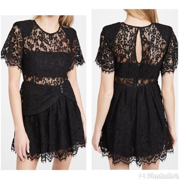Self-Portrait Dresses & Skirts - NEW Self-Portrait Fine Cord Short Sleeve Mini Dress Black Lace Size 8